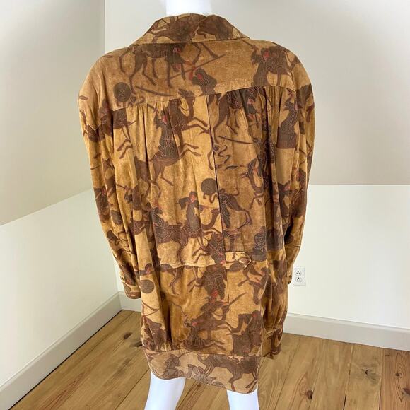 Vintage 80s Novelty Camels Men Fighting War Suede Leather Coat Elegance Boutique - Picture 6 of 15